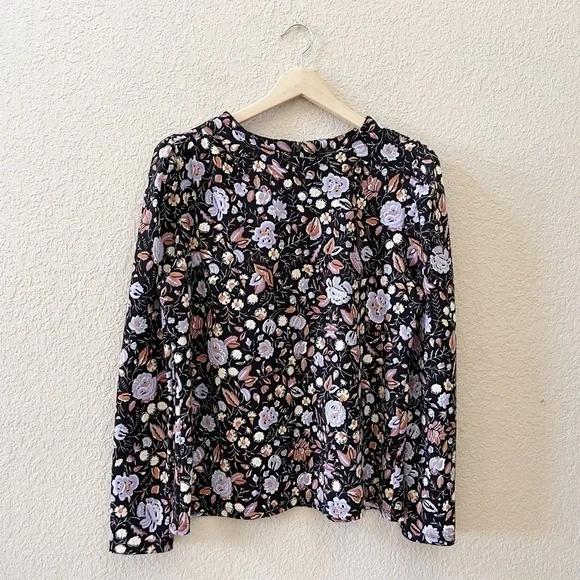 Ann Taylor Top Blouse Floral Pleated Shoulder Puff Sleeve Feminine Casual - Picture 3 of 13